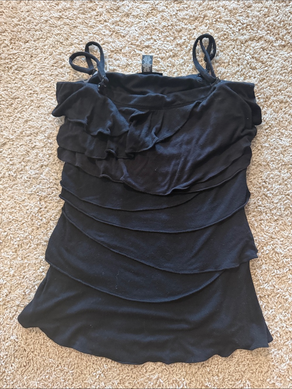 INC International Concepts Black Sleeveless Cami with Layered Ruffle Detail